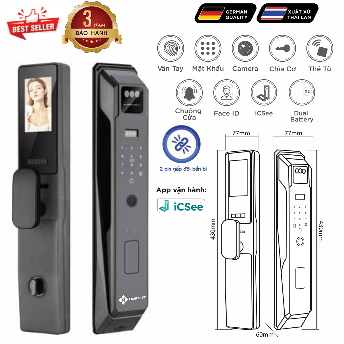 Khoá điện tử Luxury – Mã SP: HB CG81VF – BH 3 năm