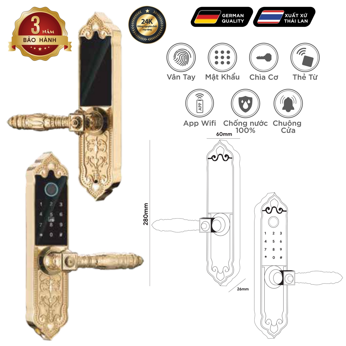 Khoá điện tử Luxury – Mã SP: HB DS79 GOLD MINI – BH 3 năm