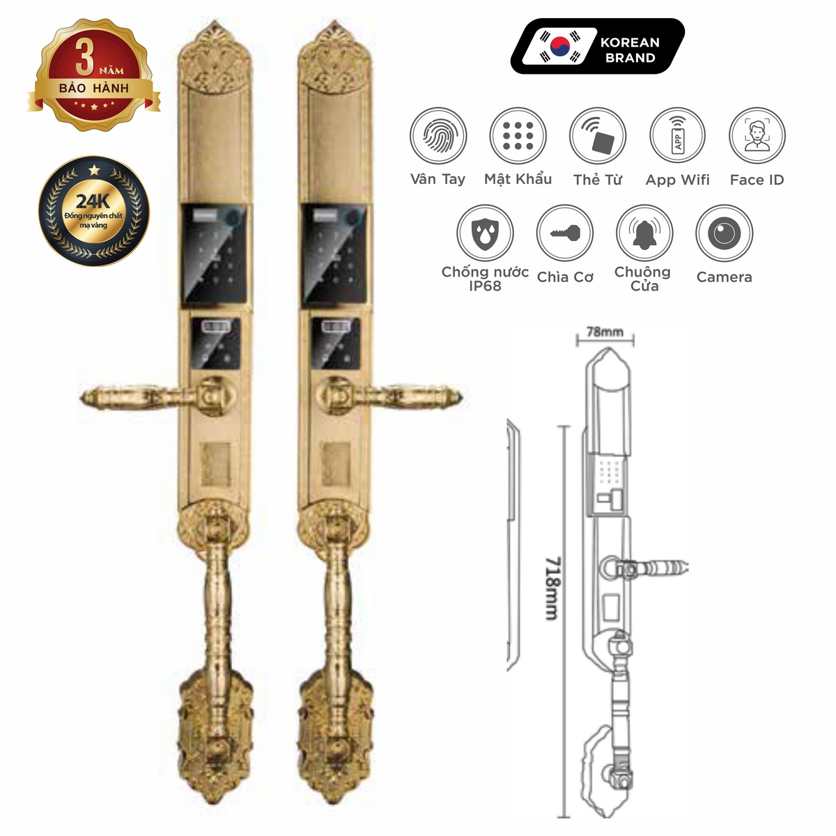 Khoá điện tử Luxury - Hyundai - Mã SP: HY-SLC8820 GOLD - BH 3 năm