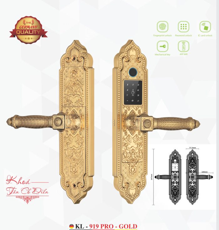 Khóa Điện Tử KASSLER – Mã SP: KL-919 PRO - GOLD (APP TTLOCK)