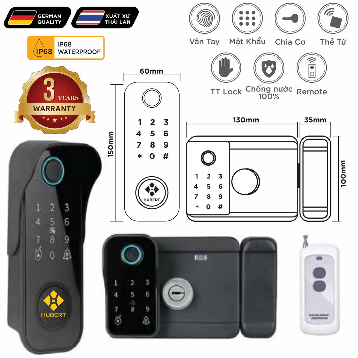 Khoá điện tử Luxury – Mã SP: HB CC78 BLACK – BH 3 năm