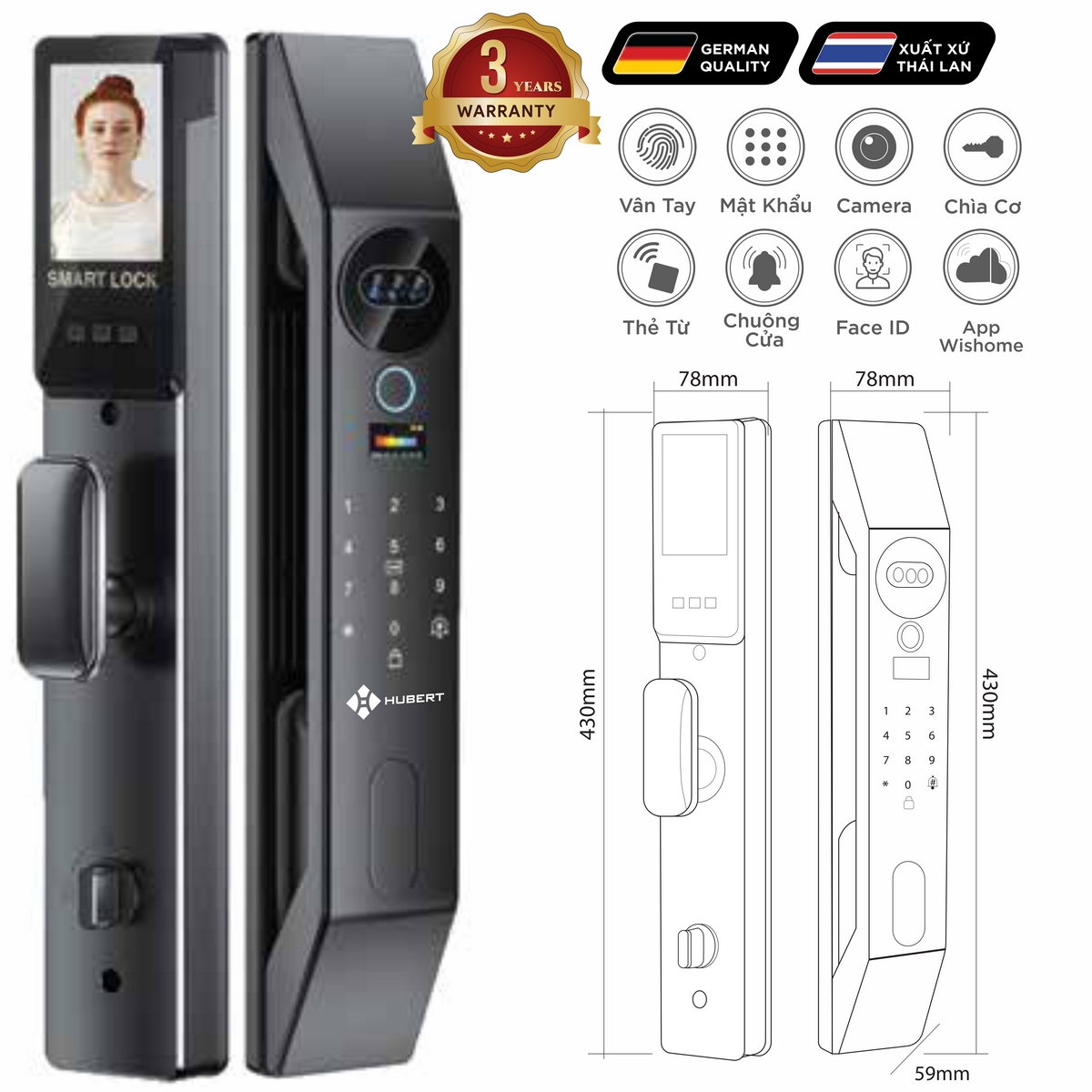 Khoá điện tử Luxury – Mã SP: HB CG64F – BH 3 năm