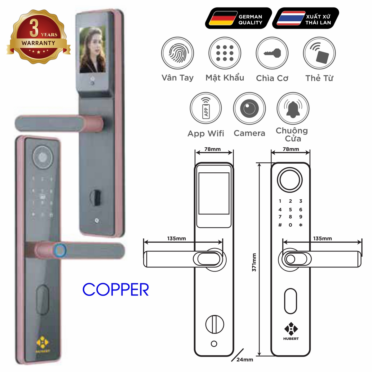 Khoá điện tử Luxury – Mã SP: HB CG66 – BH 3 năm
