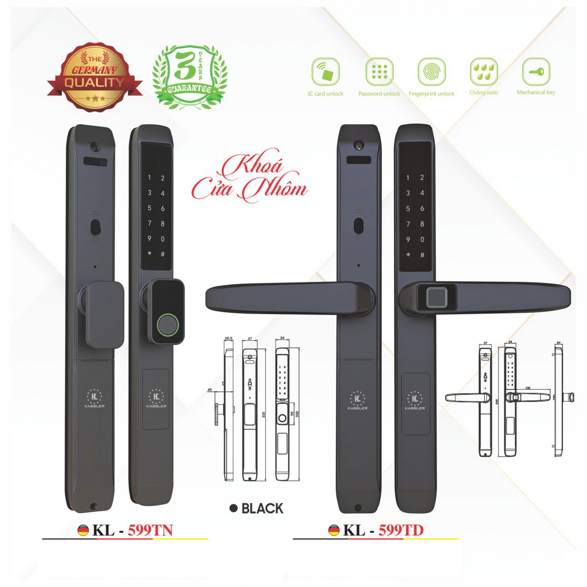 Khóa Điện Tử KASSLER – Mã SP: 599TN / 599TD BLACK (APP TTLOCK)