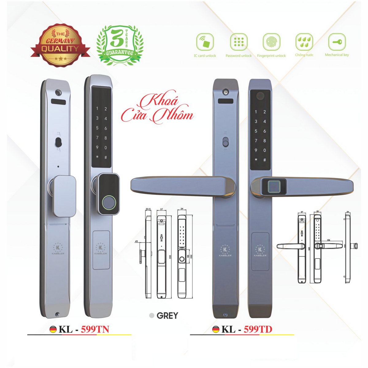 Khóa Điện Tử KASSLER – Mã SP: 599TN / 599TD GREY (APP TTLOCK)